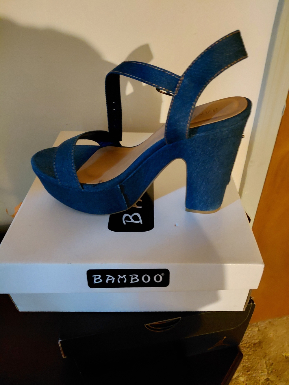BAMBOO Denim-Style Blue Platform Sandal